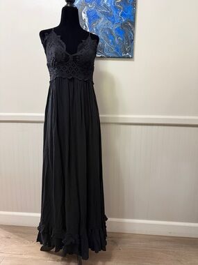 Free People Black Crochet Bodice Maxi Dress - Women